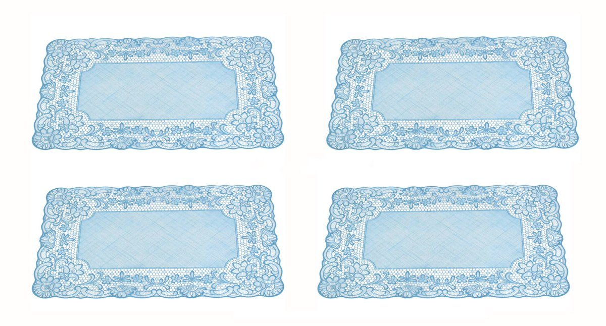 Platzset, 4er SET Platzset Platzsets Tischset Tischsets Shabby Tischdeko Hochzeit edel modern Design Rose Rosen Spitze Barock Platzmatte Tischmatte Ornament Spitze blau floral Muster Platzdeckchen abwischbar abwaschbar Platzdecke, LB H&F Lilienburg von LB H&F Lilienburg