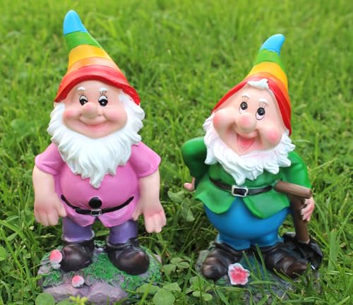 2er Set Gartenzwerge Dekofigur lustige Zwerge Gartendeko Figur LGBTQ Deko Pride Regenbogen - wetterfest - frostsicher Gartenzwergeset außen (Zwergenpaar) von LB H&F