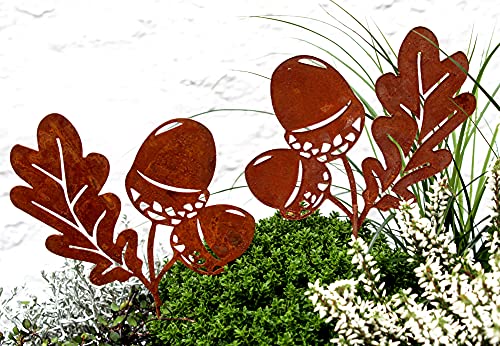 LB H&F 2er Set Herbstdeko Gartendeko Weihnachtsdeko Deko Dekoration Herbst Winter Weihnachten Metall Rost Gartenstecker (Herbststecker Eichel 2er Set) von LB H&F
