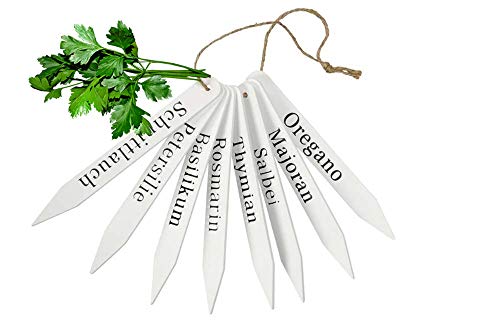 LB H&F 8 Stück Topfstecker Kräuterstecker Holzstecker Set - 17 cm Gross - Pflanzstecker für Stilvolles Beschriften Ihrer Kräuter - Rosmarin Basilikum Schnittlauch etc (weiß - Klassisch) von LB H&F