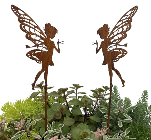 LB H&F 2er Set Gartenstecker Elfen Roststecker Elfe Edelrost Rostfigur Fee Rostdeko Figur Gartenfigur Dekofigur Gartendeko wetterfest (Elfen Set) von LB H&F