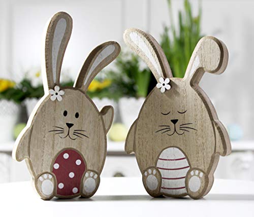 LB H&F 2er Set Osterhase niedliche Holz Dekofigur Ostern Osterdeko IK (2er Set Osterhase IK) von LB H&F