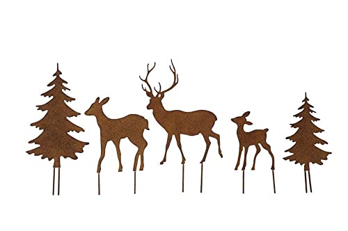 LB H&F 5er Set ROSTSTECKER Hirsch/REH/Bäume Familie Herbstdeko Gartendeko Deko Dekoration Dekofigur Herbst Winter Metall Rost (Hirsch Set) von LB H&F