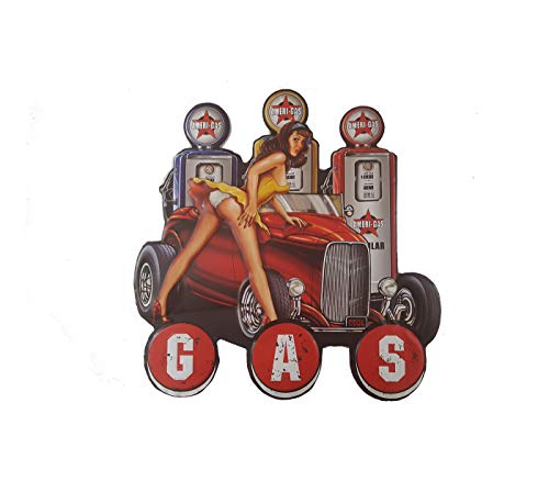 LB H&F Blechschild 3D 38x37 cm groß XXL Retro Auto Blech Metallschild Prägedruck SEXY PIN UP - TANKSTELLE Blechschilder von LB H&F