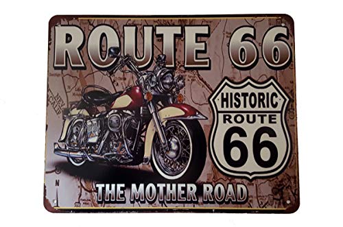 LB H&F Blechschild Nostalgie Retro Auto Tür Route 66 Motorrad Schild 25x20 cm NEO Mother Road von LB H&F