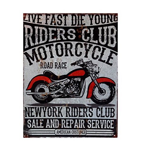 LB H&F Blechschild Retro Metallschild Motorrad Schild Silber 40x30cm Gross Garage Chopper Silber Route von LB H&F