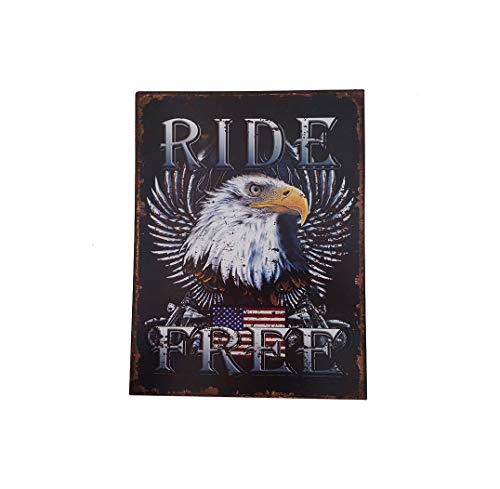 LB H&F Blechschild Retro Nostalgie Motorrad USA Eagle Fahne Biker Tür Schild Blechschilder - 33 x 25 cm von LB H&F