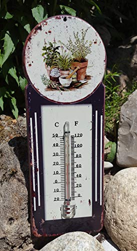 LB H&F Gartenthermometer analoges Thermometer Metall - 29 cm Gross - Blechschild Antik Design von LB H&F