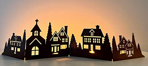 LB H&F Häuser Weihnachten Häuserreihe Silhouette AUFSTELLER Deko Dekoration Dekofigur Herbst Winter Metall Rostbraun Haus Advent 60cm (Häuserreihe) von LB H&F