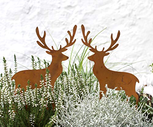 LB H&F Lilienburg 2er Set Hirsch Weihnachtsdeko Gartenfigur Roststecker Weihnachten Rost Metall wetterfest (Hirsch Set - Gr) von LB H&F