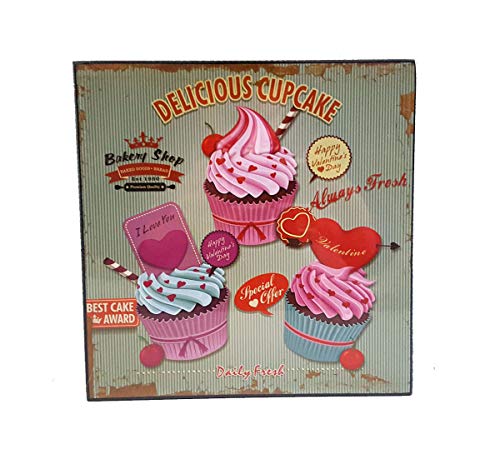 LB H&F Schild Nostalgie Retro Cake süss türkis - 25 x 25 cm Gross von LB H&F