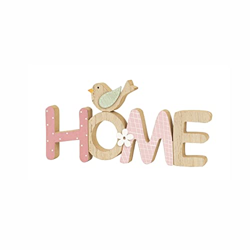 LB H&F Schriftzug Home bunt zum hinstellen Vogel Buchstaben Holz Natur gelb Weiß 23 cm Gross (Home bunt) von LB H&F