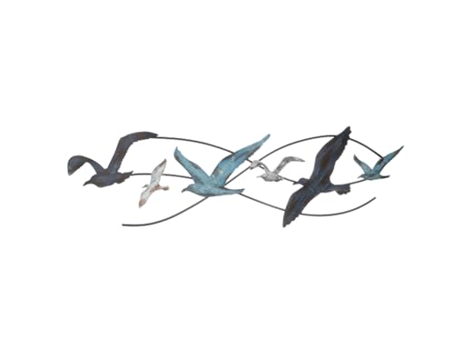 LB H&F Wandskulptur Möwen Wanddeko Möwenschwarm Wandobjekt Vögel Maritim Metall creme - blau 60 x 18 cm (Möven) von LB H&F