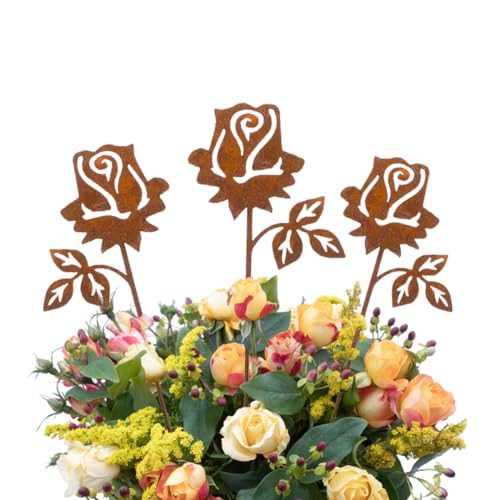 Lilienburg 3er Set Rose Roststecker Blume Rostrose Liebe Gartenstecker Rostblume Gartenfigur Rost Metall (Rosen) von LB H&F