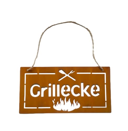 Metallschild Grillen " GRILLECKE " Dekoschild Gartenschild Wandschild Rost Deko Garten Terrasse 40x20 cm Schild XL Bier Männer Deko Grillecke Außenküche (Grillecke) von LB H&F