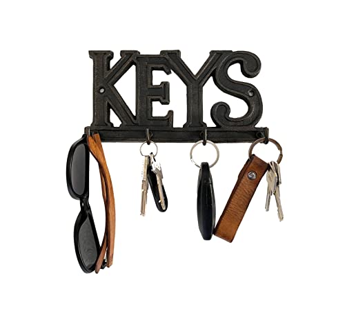 LB H&F Schlüsselhaken Hakenleiste KEYS Schlüsselbrett Schlüsselleiste Schlüsselhalter Gusseisen Massiv Schlüssel Aufbewahrung Schlüsselorganizer - Schlüsselregal mit 4 Haken 20x10cm (KEYS) von LB H&F