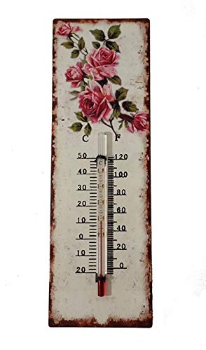 Thermometer Rosen analoges Gartenthermometer Metall - 25 cm gross - Blechschild Antik Design von LB H&F