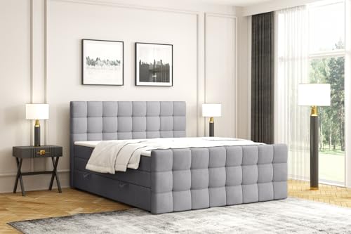LB Labett Boxspringbett mit Bettkasten, Doppelmatratze, IGANTE King (H3 Dunkelgrau, 180 x 200 cm) von LB Labett