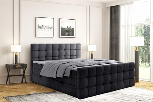 LB Labett Boxspringbett mit Bettkasten, Doppelmatratze, IGANTE King (H4 Schwarz, 180 x 200 cm) von LB Labett