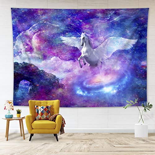 LB 150x100cm Wandteppich Sternenklarer Himmel Wandtuch Weißes Einhorn Wandbehang Nebel in der Galaxie Tapisserie für Wohnzimmer Schlafzimmer Wohnheim Wanddeko von LB