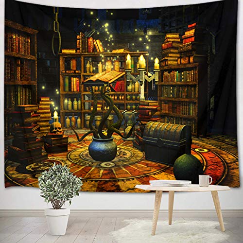 LB 150x130cm Wandteppich Halloween Wandtuch Schloss Wandbehang Hexenmagische Bücher Tapisserie für Wohnzimmer Schlafzimmer Wohnheim Wanddeko von LB
