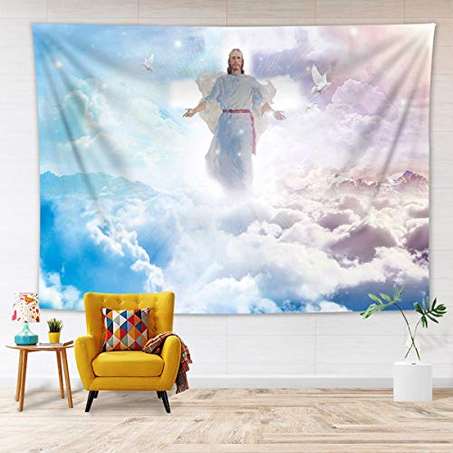 LB 150x130cm Wandteppich Jesus Wandtuch Himmlisch Wandbehang Christian Tapisserie für Wohnzimmer Schlafzimmer Wohnheim Wanddeko von LB