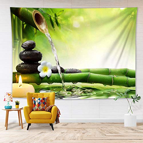 LB 200x150cm Wandteppich Zen Spa Wandtuch Weiße Orchidee und grüner Bambus Wandbehang Japanischer Garten Tapisserie für Wohnzimmer Schlafzimmer Wohnheim Wanddeko von LB