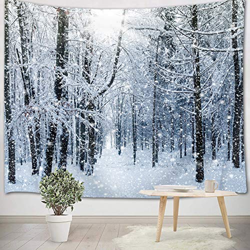 LB 235x180cm Wandteppich Schneewald Wandtuch Schwarze Bäume, weiße Schneeflocke Wandbehang Winterlandschaft Tapisserie für Wohnzimmer Schlafzimmer Wohnheim Wanddeko von LB