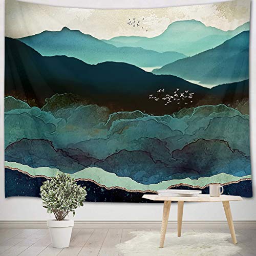 LB Berge Wandteppich Psychedelic Wandtuch Vögel im Himmel Wandbehang Natur Landschaft Tapisserie für Wohnzimmer Schlafzimmer Wohnheim Wanddeko,235x180cm von LB