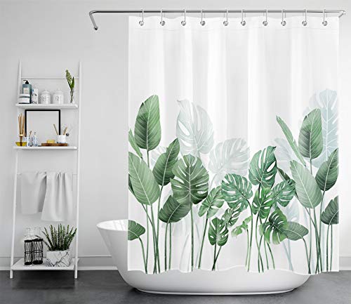 LB Botanische Pflanze Duschvorhang Antischimmel Wasserdicht Badezimmer Vorhänge Grünes Blatt 150x180cm Polyester Bad Vorhang mit Haken von LB