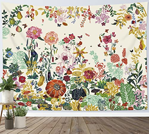 LB Bunte Blumen Wandteppich Botanische Pflanzen Wandtuch Vintage Blumen Wandbehang Ästhetisch Tapisserie für Wohnzimmer Schlafzimmer Wohnheim Wanddeko,150x100cm von LB