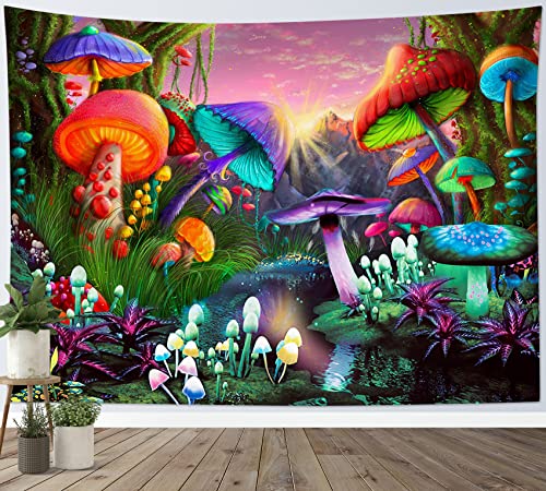 LB Bunter Pilz Wandteppich Trippy Wald Wandtuch Märchen Wandbehang Psychedelische Pflanzen Tapisserie für Wohnzimmer Schlafzimmer Wohnheim Wanddeko,200x150cm von LB