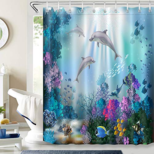 LB Duschvorhang Delfin 150X200CM Tropischer Fisch im blauen Ozean Bad Vorhänge mit Vorhanghaken Polyester Wasserdicht Anti Schimmel Badezimmer Vorhang LB Duschvorhang Delfin 150X200CM Tropischer Fisch im blauen Ozean Bad Vorhänge mit Vorhanghaken Polyester Wasserdicht Anti Schimmel Badezimmer Vorhang von LB