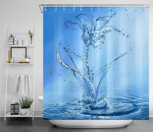LB Duschvorhang Wasserblume 240x175cm Blaues Meer Bad Vorhang mit Haken Extra Breit Polyester Wasserdicht Antischimmel Badezimmer Vorhänge von LB