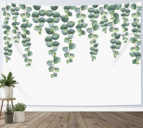 LB Eukalyptus Blatt Wandteppich Grüne Pflanzen Wandtuch Frühlings Baum Wandbehang Aquarell Blätter Tapisserie für Wohnzimmer Schlafzimmer Wohnheim Wanddeko,235x180cm von LB