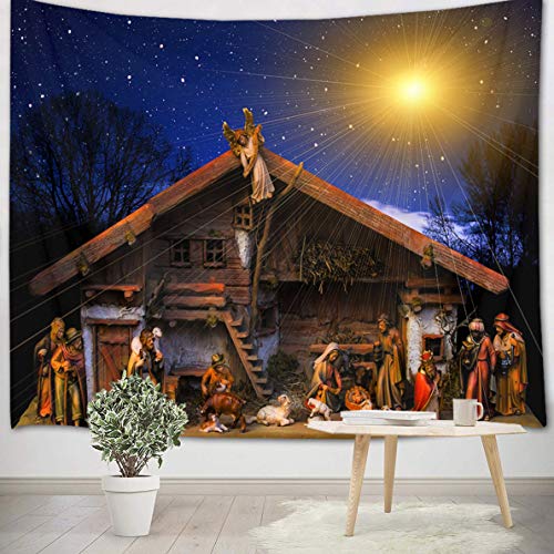 LB Geburt Jesu Wandteppich 235x180cm Heilige Nacht,Baum weise Männer,Christ Wandbehang Tapisserie für Wohnzimmer Schlafzimmer Wohnheim Wand Dekor,Party Hintergrund von LB