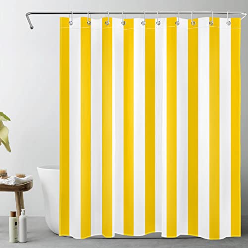 LB Gelb weiß gestreift Duschvorhang 150x200cm Einfache geometrische Kunst Antischimmel Wasserdicht Badezimmer Vorhänge, Minimalist Extra Lange Polyester Stoff Bad Vorhang mit Haken von LB