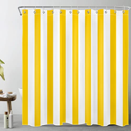 LB Gelb weiß gestreift Duschvorhang 180x180cm Einfache geometrische Kunst Antischimmel Wasserdicht Badezimmer Vorhänge, Minimalist Polyester Stoff Bad Vorhang mit Haken von LB