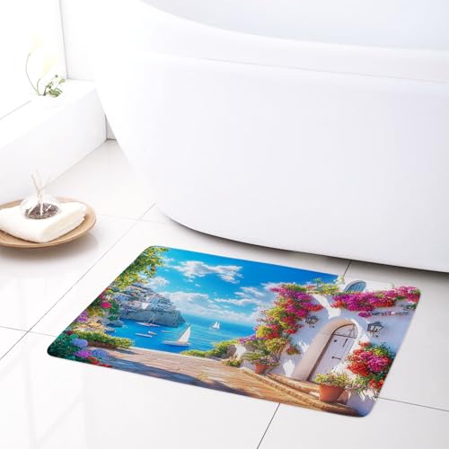 LB Griechische Küste Badematte Blumengartenhaus Fußabtreter 60x40cm Sommer Nautisches Blaues Meer rutschfest Weich Saugfähig Waschbar Bodenmatte zum Tür Bad Schlafzimmer Innen Dekoration LB Griechische Küste Badematte Blumengartenhaus Fußabtreter 60x40cm Sommer Nautisches Blaues Meer rutschfest Weich Saugfähig Waschbar Bodenmatte zum Tür Bad Schlafzimmer Innen Dekoration von LB
