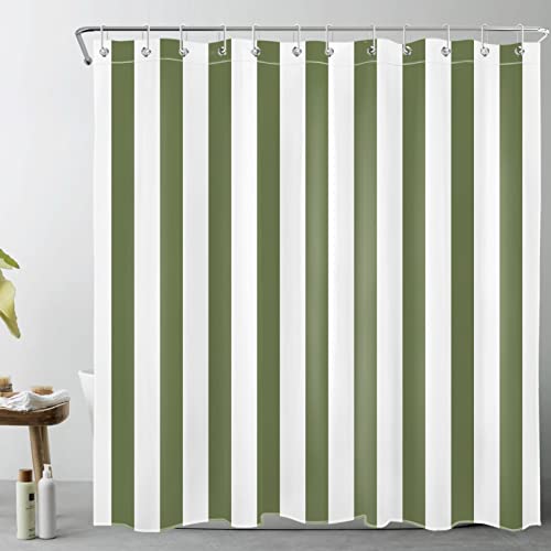 LB Grün weiß gestreift Duschvorhang 180x180cm Einfache geometrische Kunst Antischimmel Wasserdicht Badezimmer Vorhänge, Minimalist Polyester Stoff Bad Vorhang mit Haken von LB