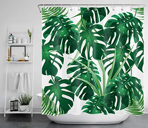 LB Grüne Palmblätter Duschvorhang 240X175cm Tropischer Wald,exotisches Laub,Monstera-Blatt Bad Vorhänge Extra Breit Polyester Wasserdicht Anti Schimmel Badezimmer Deko Heimzubehör mit Vorhanghaken von LB