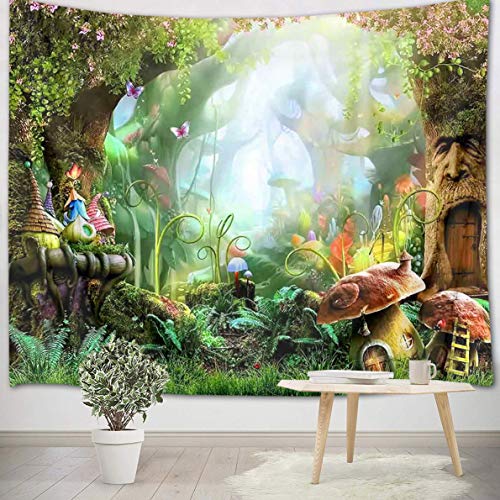 LB Grüner Wald Wandteppich 235x180cm Wunderland-Pilz,Baum,Märchen Wandbehang Tapisserie für Wohnzimmer Schlafzimmer Wohnheim Wand Dekor,Party Hintergrund von LB