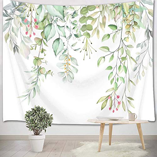 LB Grünes Blatt Tapisserie Eukalyptus Blätter Tapisserie Tropische Pflanze Aquarell Blatt Frühling Botanische Floral Tapisserie Wandbehang für Schlafzimmer Wohnzimmer Wohnheim Wandkunst Home Decor von LB