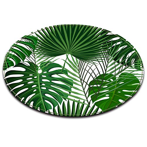 LB Grünpflanze Monstera weiß rutschfeste waschmaschinenfest Runde Bereich Teppich Wohnzimmer Schlafzimmer Bad Küche Soft Teppich Boden Matte Home Dekor,60x60 cm von LB