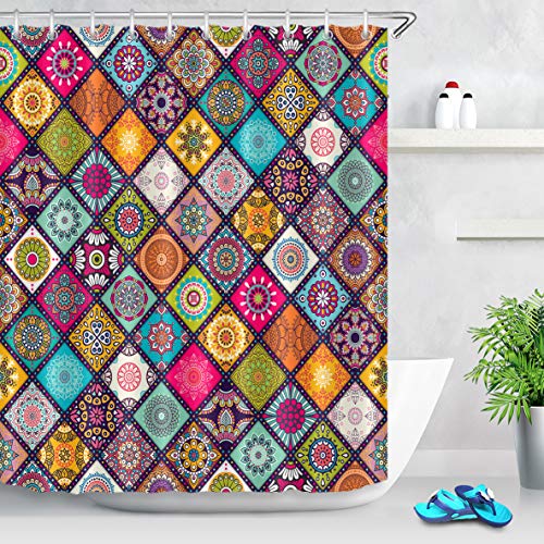 LB Mandala Duschvorhang 150x200cm Paisley Mandala Geometric Bad Vorhänge mit Vorhanghaken Polyester Wasserdicht Anti Schimmel Badezimmer Vorhang von LB