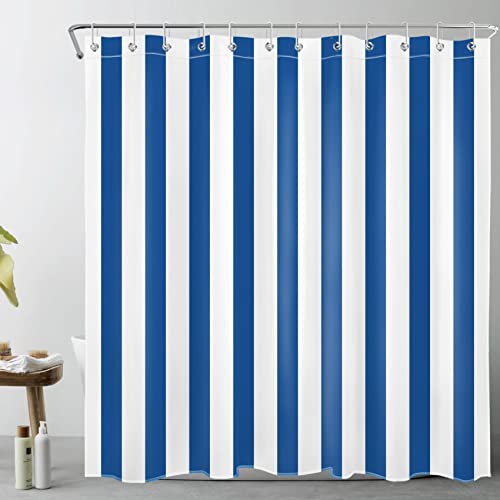 LB Marineblau gestreift Duschvorhang 180x180cm Blaue Weiße Linie Antischimmel Wasserdicht Badezimmer Vorhänge, Einfache minimalistische Geometrie Polyester Stoff Bad Vorhang mit Haken von LB