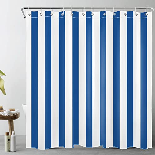 LB Marineblau gestreift Duschvorhang 180x200cm Blaue Weiße Linie Antischimmel Wasserdicht Badezimmer Vorhänge, Einfache minimalistische Geometrie Extra Lange Polyester Stoff Bad Vorhang mit Haken von LB