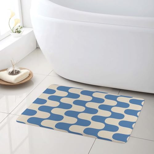 LB Modern Badematte Blau gestreift auf Vintage Beige Fußabtreter 60x40cm Abstrakte Kunst rutschfest Weich Saugfähig Waschbar Bodenmatte zum Tür Bad Schlafzimmer Innen Dekoration LB Modern Badematte Blau gestreift auf Vintage Beige Fußabtreter 60x40cm Abstrakte Kunst rutschfest Weich Saugfähig Waschbar Bodenmatte zum Tür Bad Schlafzimmer Innen Dekoration von LB