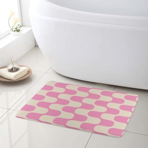 LB Modern Badematte Rosa gestreift auf Vintage Beige Fußabtreter 60x40cm Abstrakte Kunst rutschfest Weich Saugfähig Waschbar Bodenmatte zum Tür Bad Schlafzimmer Innen Dekoration von LB