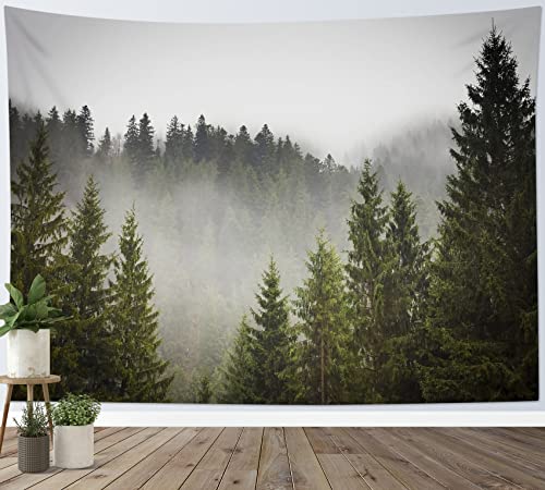 LB Nebliger Wald Wandteppich Bäume im Berg Wandtuch Natur Wandbehang Landschaft Tapisserie für Wohnzimmer Schlafzimmer Wohnheim Wanddeko,150x100cm von LB